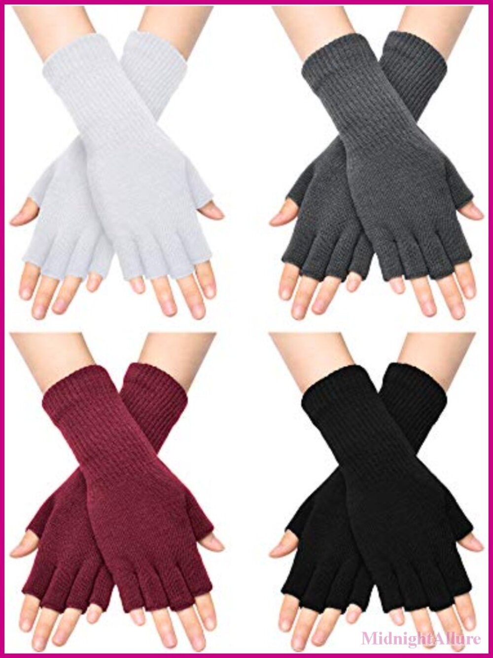 Womens Fingerless Winter Gloves Acrylic Cotton Knit Typing Warm Rib Top